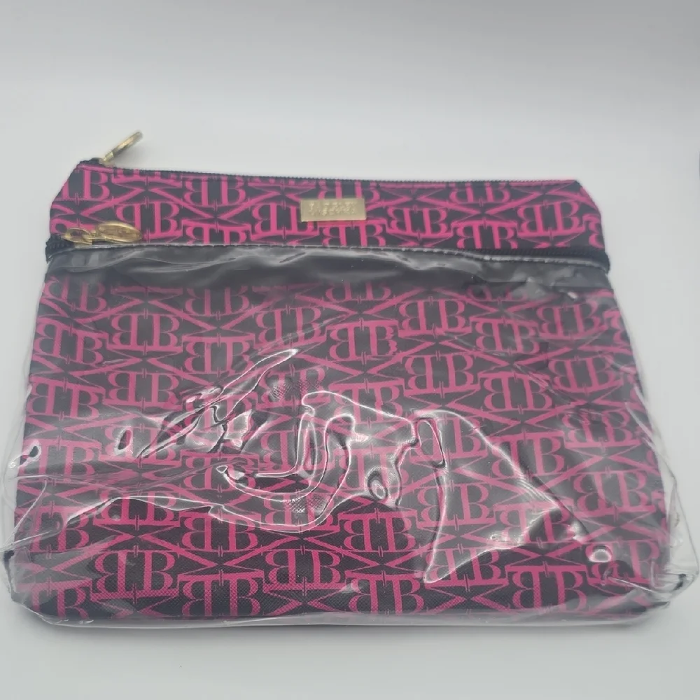 Badgley Mischka Hot Pink & Black Logo Small Cosmetic Bag (EUC)💖🖤💖